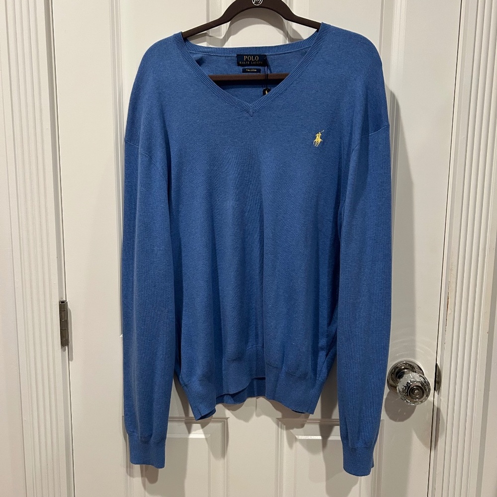 Polo Ralph Lauren Men’s XL Pima Cotton V-Neck Sweater Blue NWT